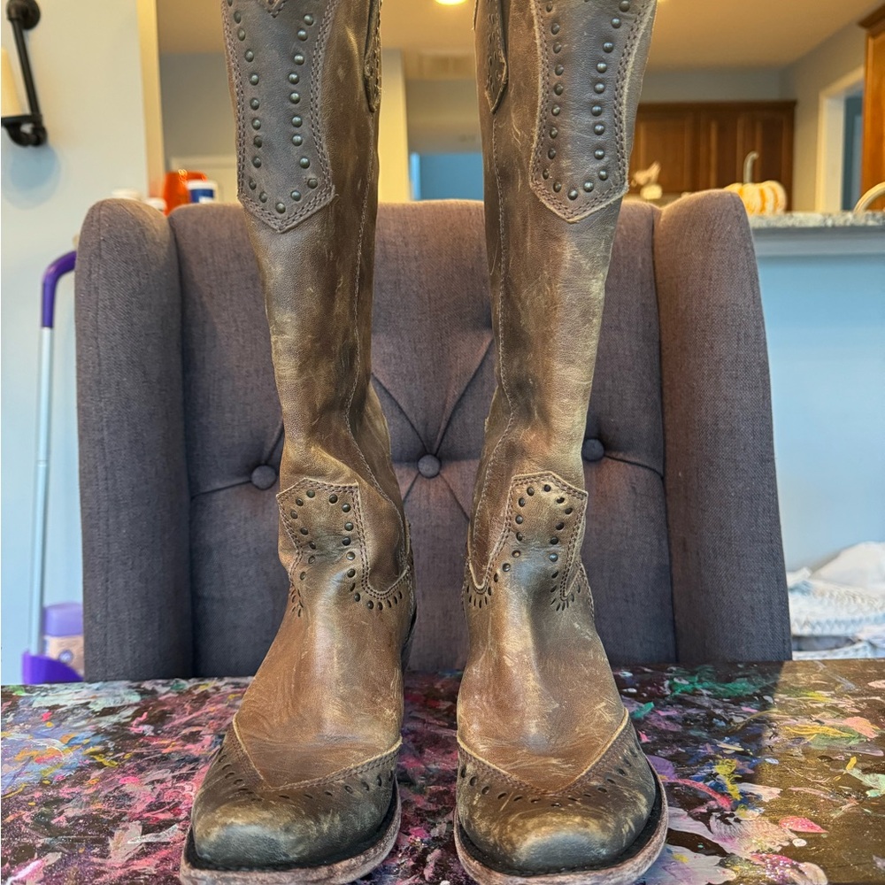 Liberty black tall cowgirl cowboy boots brown studded size 6 womens western